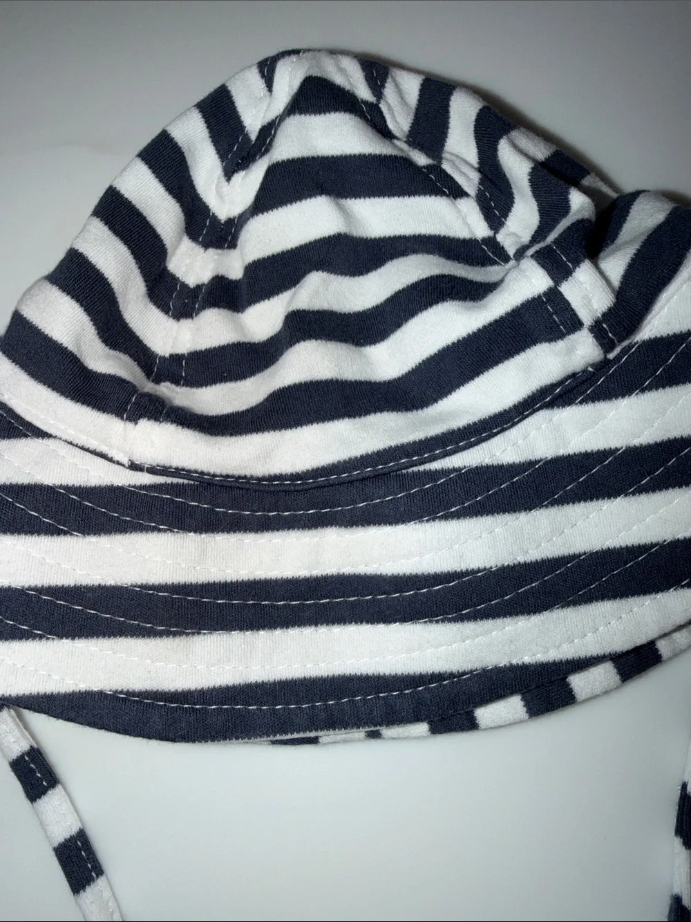Zutano Striped Navy and White Baby Sun Hat with Ties